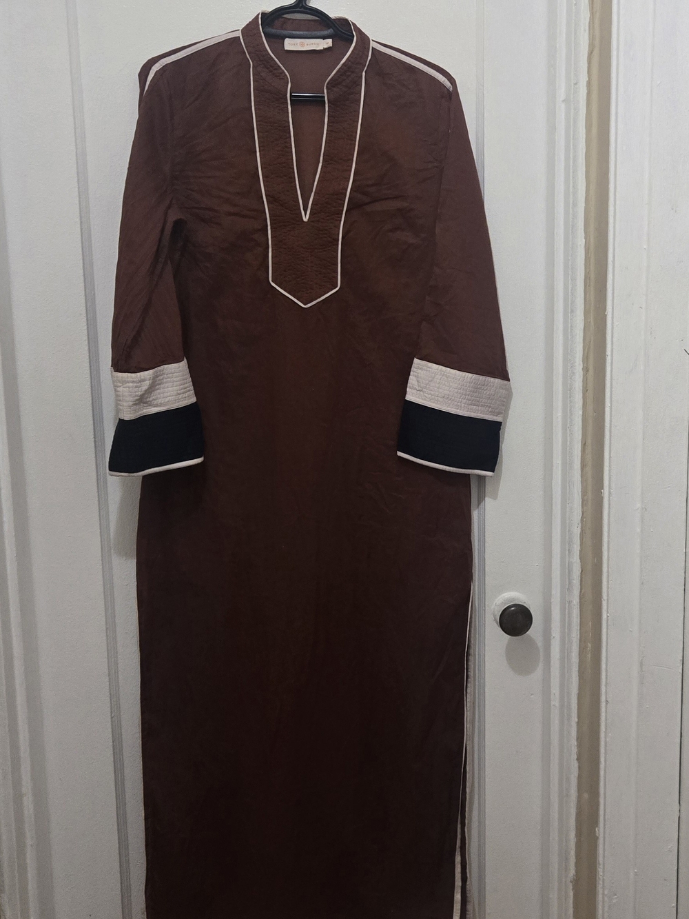 Tory Burch Brown Maxi Tunic Dress with Cream & Black Trim